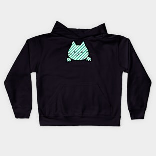 Cute Teal Striped Cat Kids Hoodie